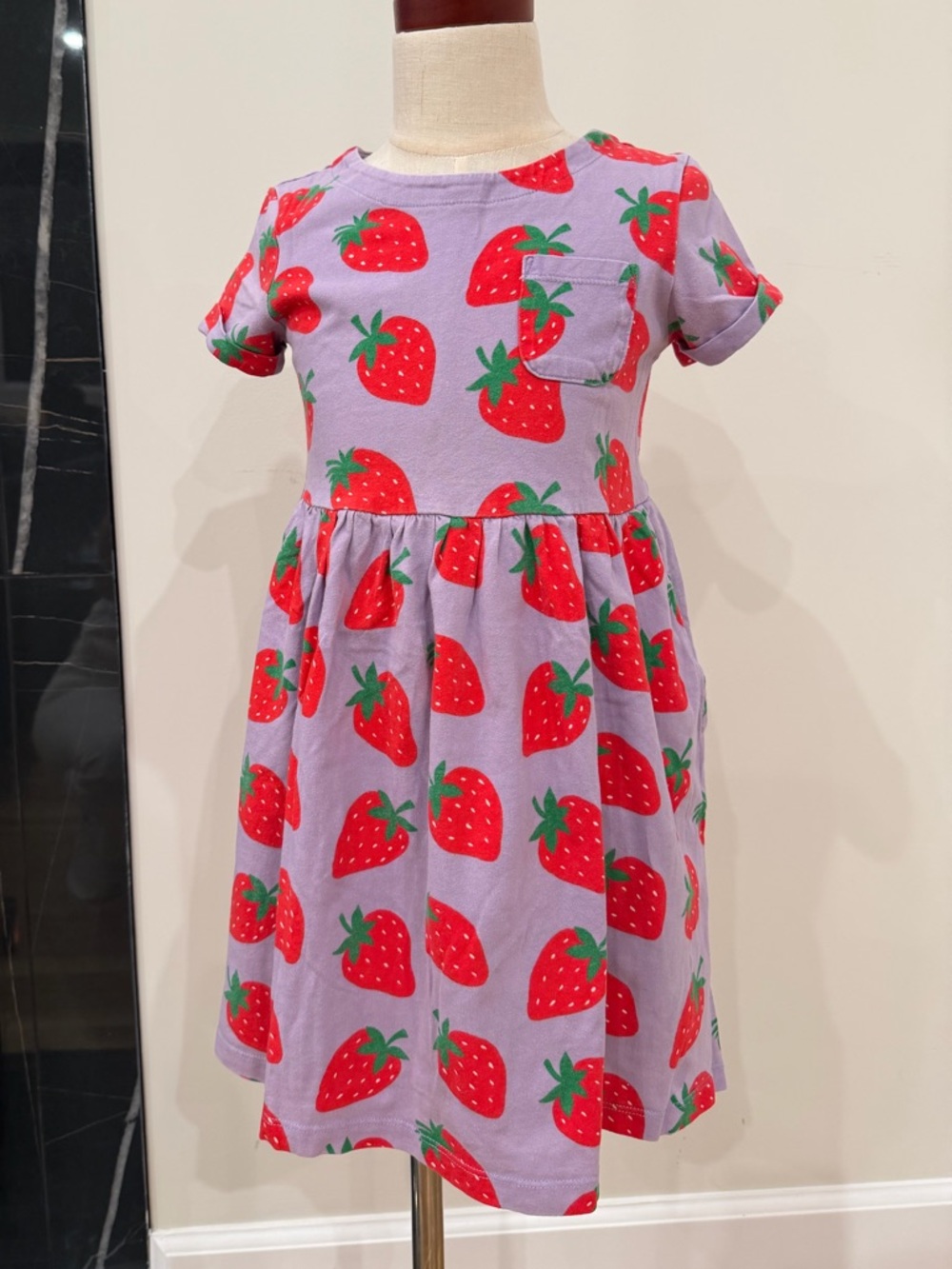 Mini Boden Lavender Dress with Red Strawberry Print